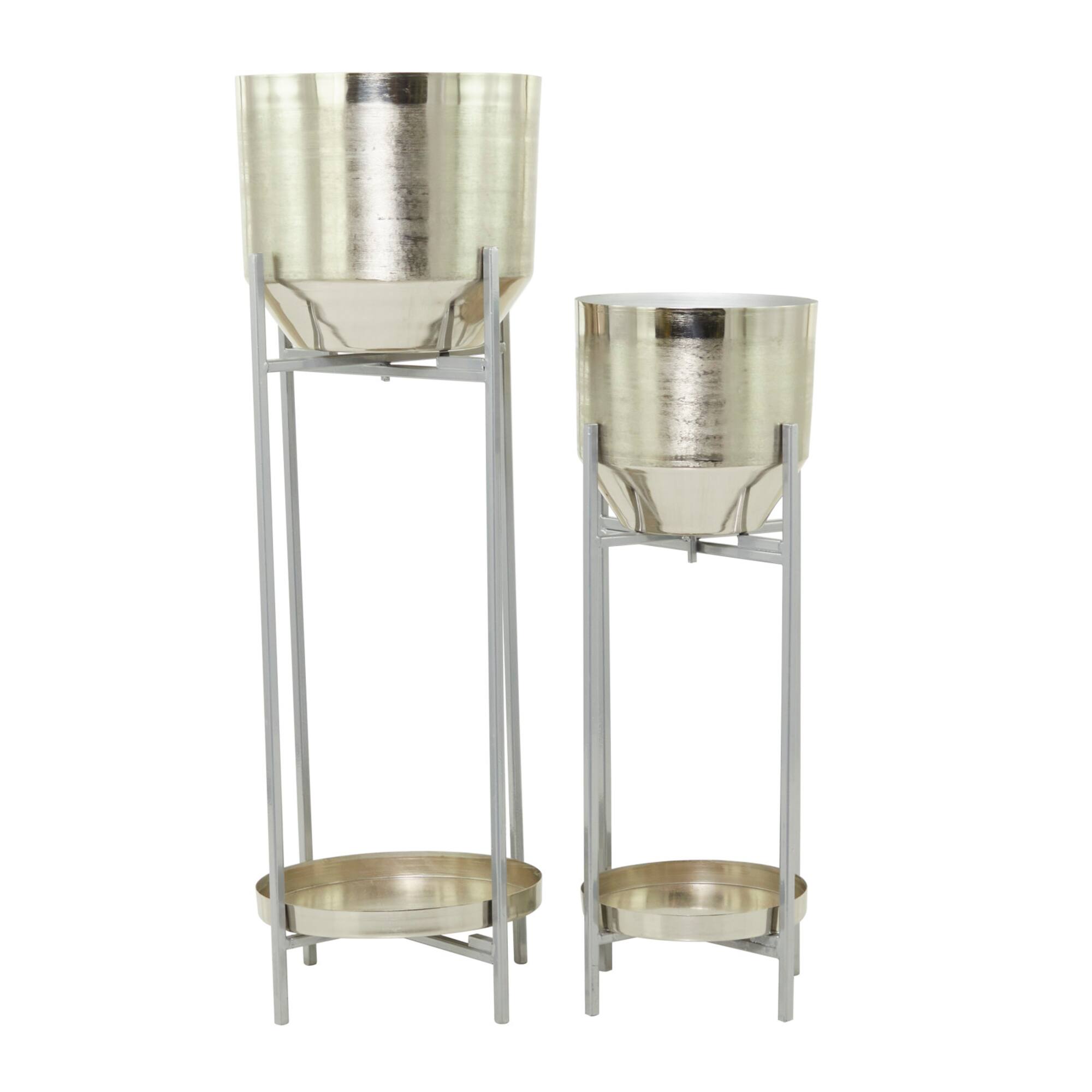 Silver Metal Planter with Removable Stand Set
